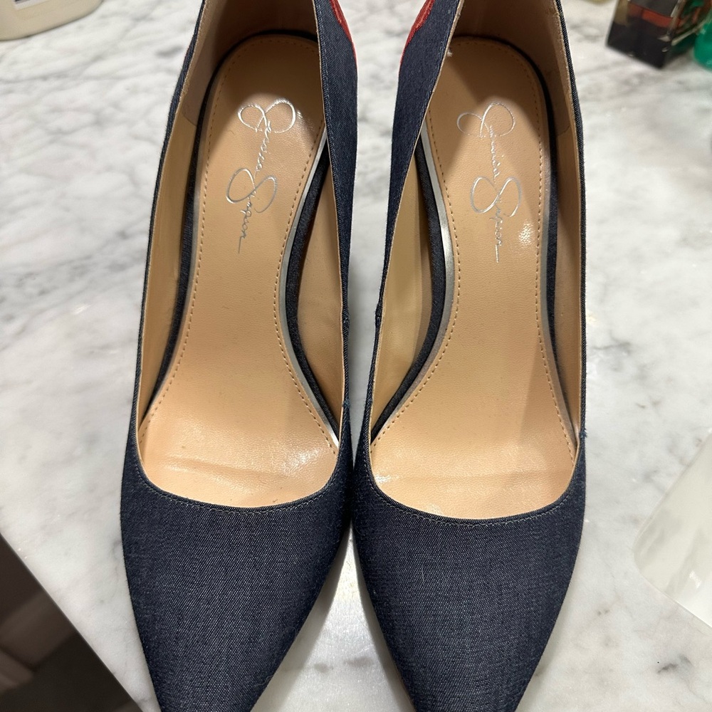 Jessica Simpson Denim Flowered Heels - Picture 4 of 6